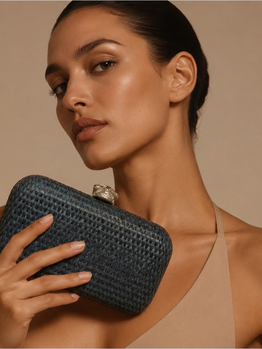 Woven Navy Blue Evening Clutch
